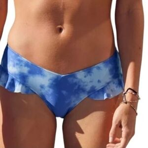 Aerie Blue Cheeky Bikini Bottoms.  Blue Tie-Dye Cheekiest Rufle.  Size XL